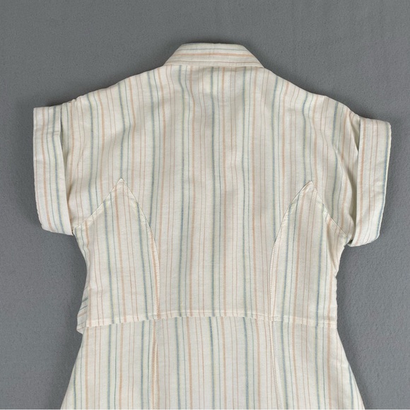 Maeve Anthropologie Dress Women 8 Cream Striped Knee Length Cotton Short Sleeve - Picture 9 of 16